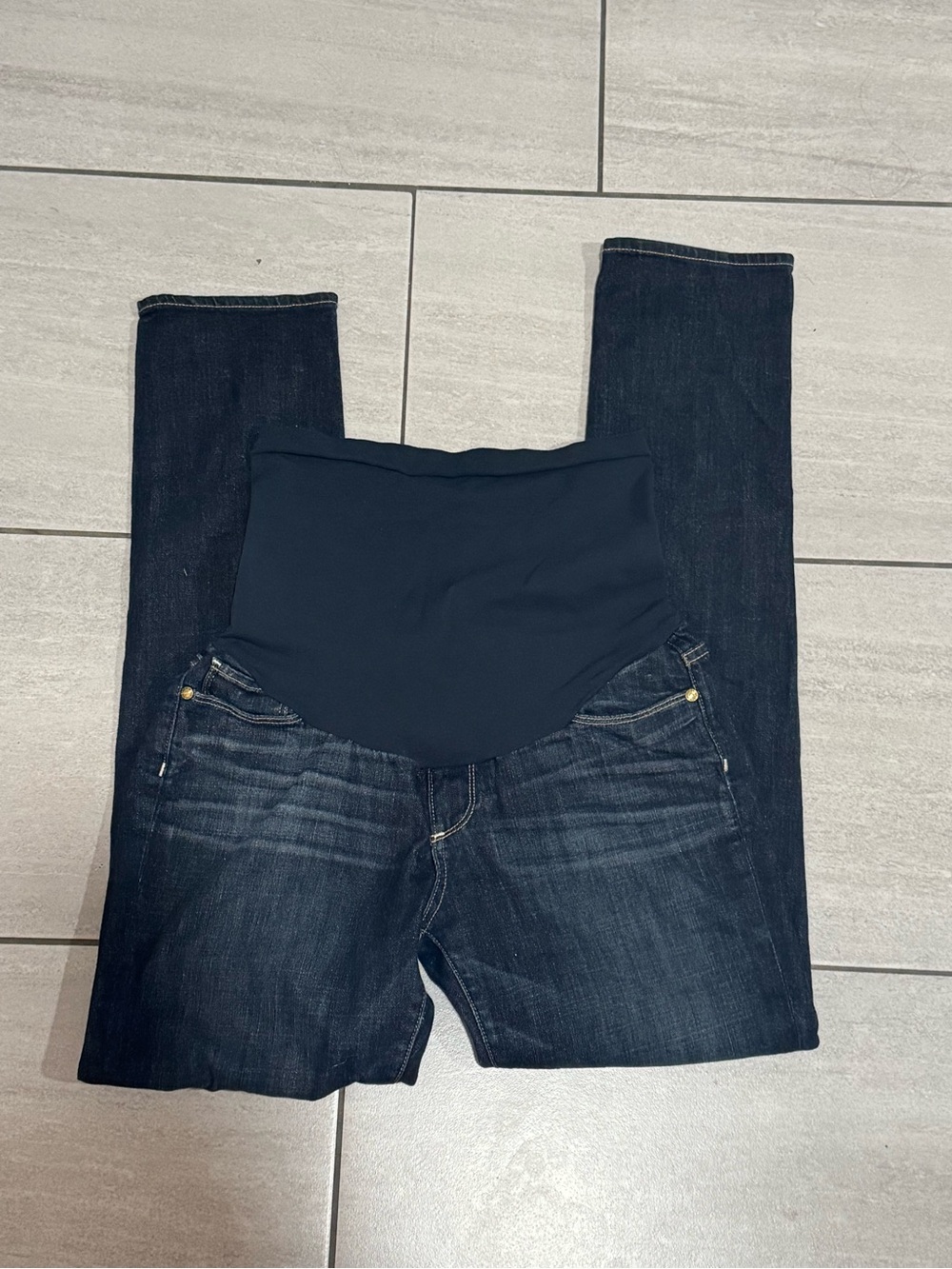 PAIGE Dark Blue Skinny Maternity Jeans with Black Belly Panel